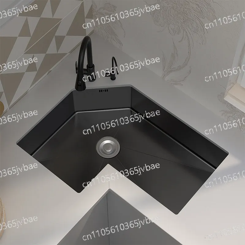 Kitchen Corner Sink 304 Stainless Steel Large Single Slot Corner Special-shaped L-shaped Manual Under-counter Basin