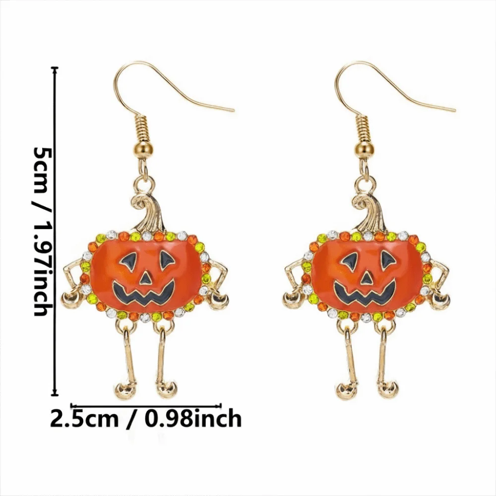 Creative Alloy Material Halloween Earrings Long Tassel Design Dripping Oil Effect Drop Earrings Pumpkin Earrings For Women