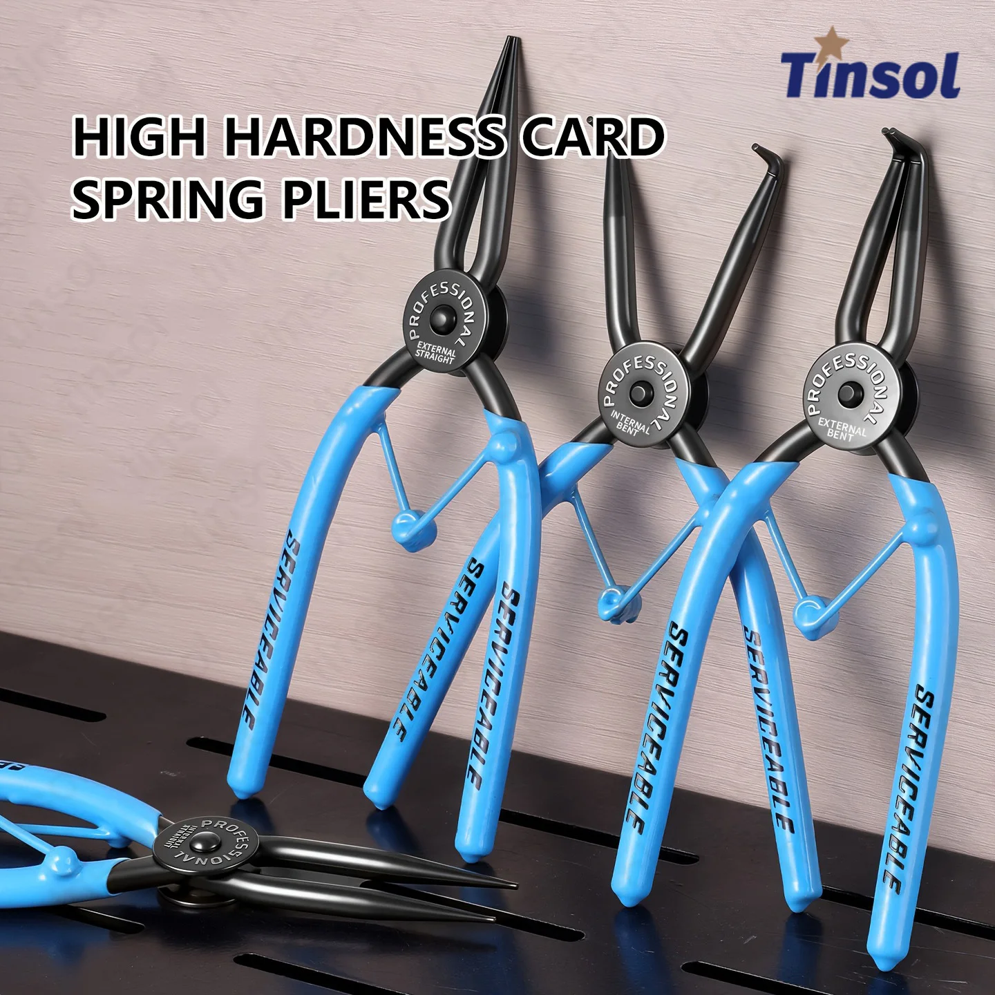 TINSOL Circlip Pliers 7 Inch Heavy Duty Straight Elbow Type Snap Ring Pliers Anti-slip Handle for Motorcycle Auto Repair Tool