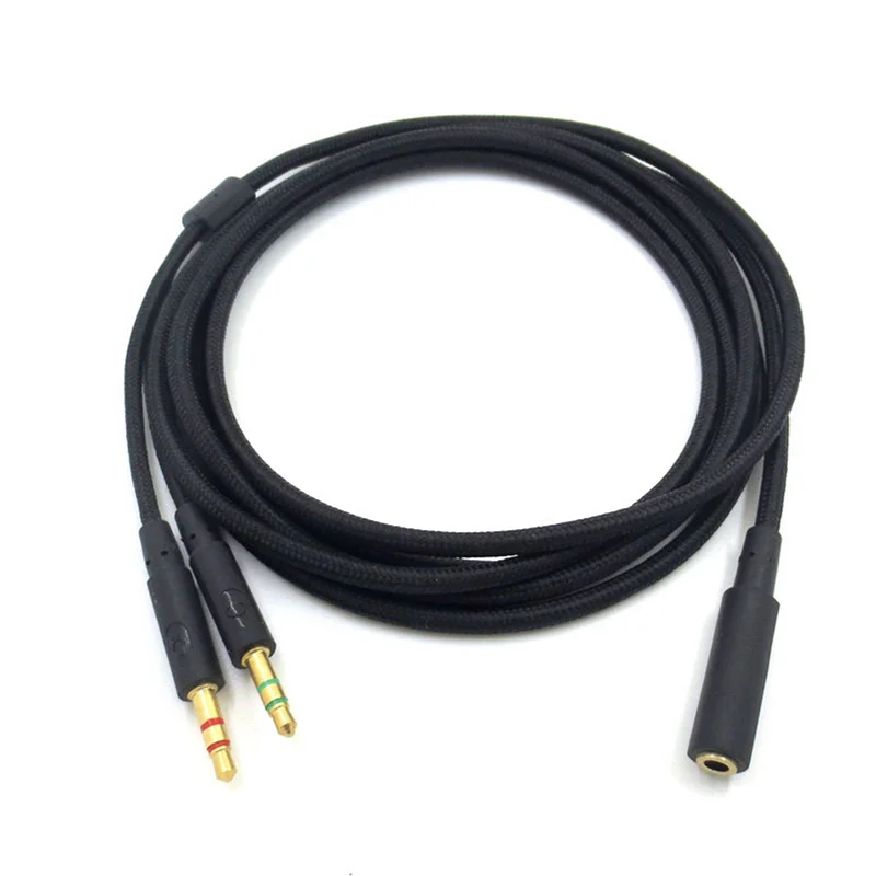 2 Pcs 3.5Mm Universal 2 In 1 Gaming Headset Audio- Extend Cable For Hyperx Cloud II/Alpha-/Cloud Flight/Core Headphone-A74Z