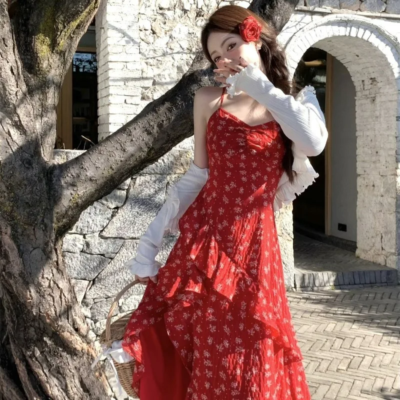 

Новый модный женский комплект из 2 предметов, повседневный кардиган с длинными рукавами + элегантное платье миди нестандартной формы, женское пляжное платье с цветочным принтом, одежда в стиле бохо