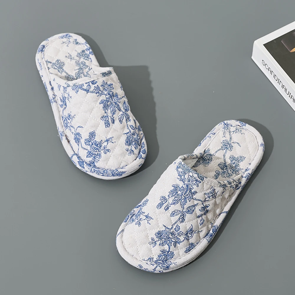 المنزل شبشب منزل لينة أسفل المضادة للانزلاق النساء النعال أزياء القطن الأزهار الطابق أحذية دافئة خفيفة الوزن غرفة نوم النعال