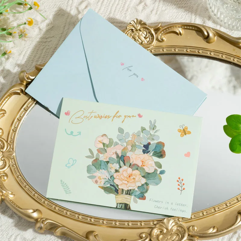 

4Pcs Mother's Day Fresh and Delicate Gold-Embossed Folded Flower Bouquet Greeting Card with Florist's Message Card and Envelope