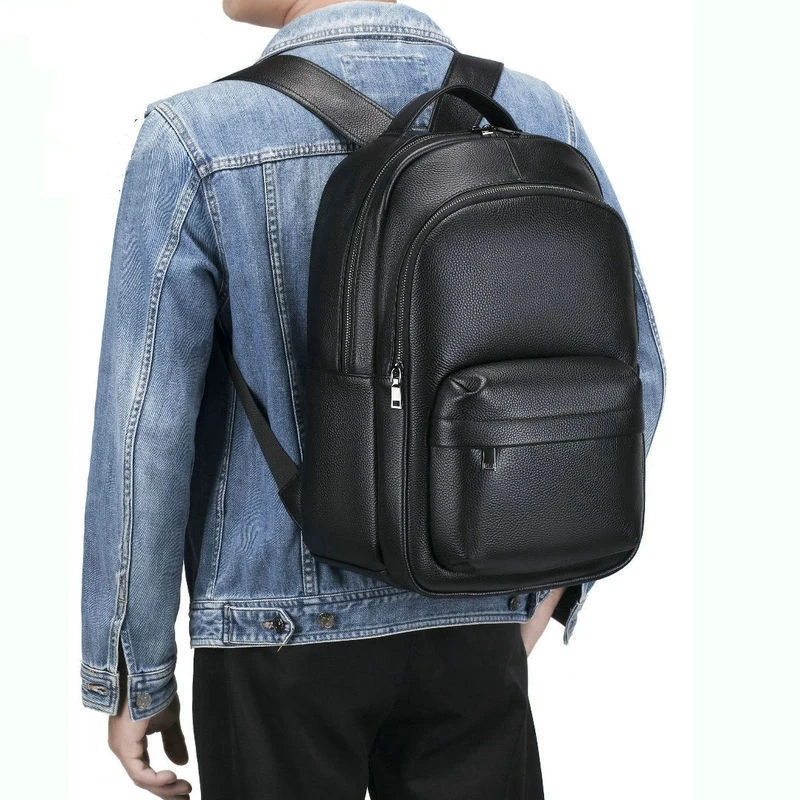 New Men Genuine Cowhide Backpack, 15 Inch Business Laptop Tablet Rucksack Casual Sports Leather Backpack