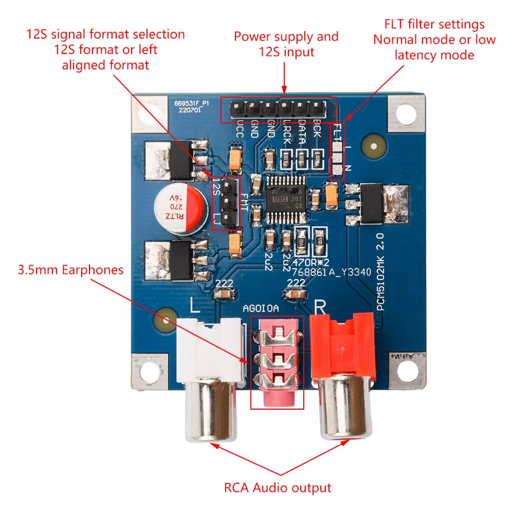 لوحة فك الترميز PCM5102/PCM5102A DAC لوحة تجميع لاعب I2S وحدة لوحة فك الترميز 32Bit 384K Beyond ES9023 لـ Raspberry Pi