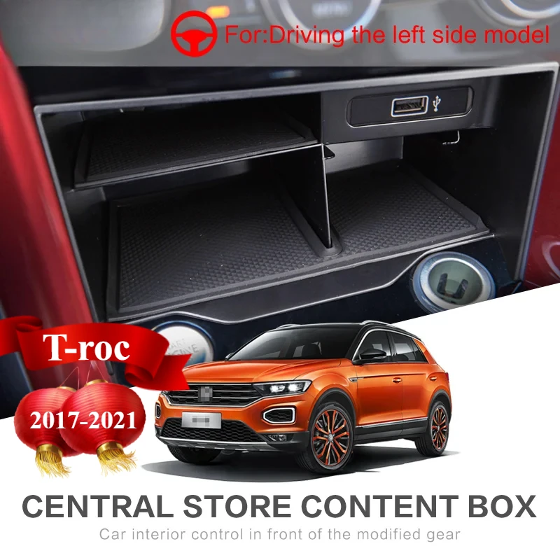 Car Central Storage Box For T-ROC 2017-2021 TROC T ROC Storage Console Tidying Container Organizers Auto Tray