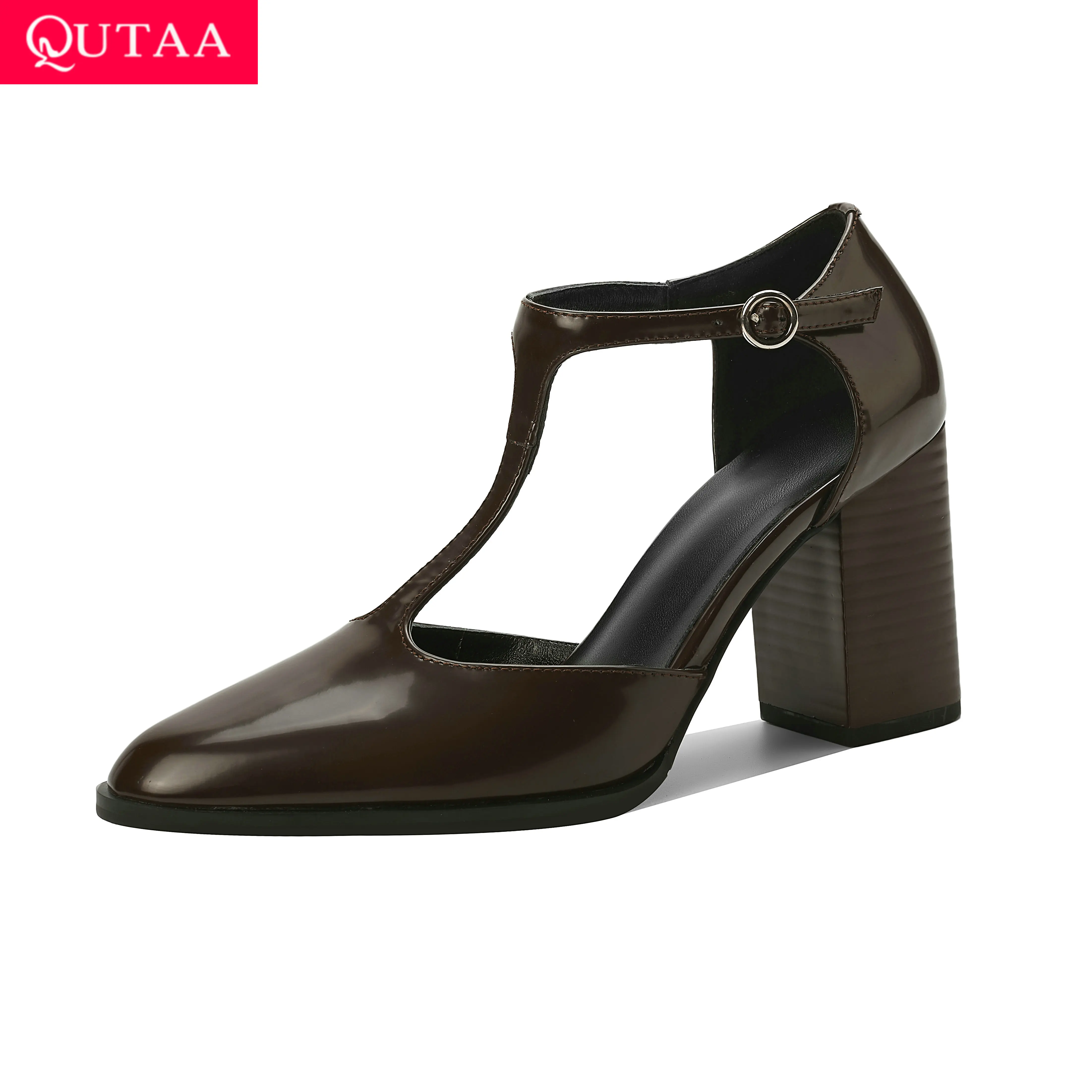 Genuine Leather T-Strap High Heel Pumps for Women