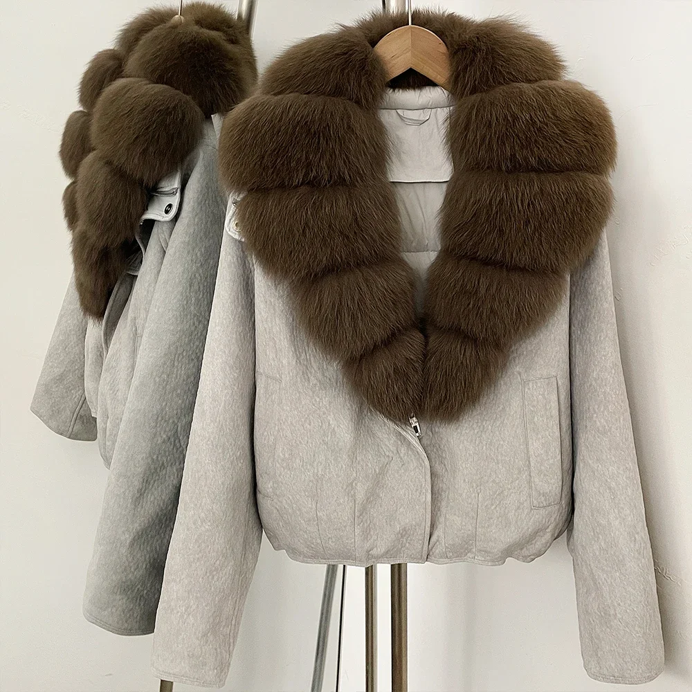 OFTBUY Großer Natürlicher Pelzkragen Dicke Vintage-Jacke Damen Entendaunen-Parka mit Pelz für Frauen Kurze Lose Daunenjacke – Detail 22