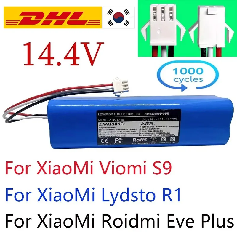 100% New Original For XiaoMi Viomi S9 Lydsto R1 Roidmi Eve Plus Robot Vacuum Cleaner Battery Pack with Capacity 6800mAh