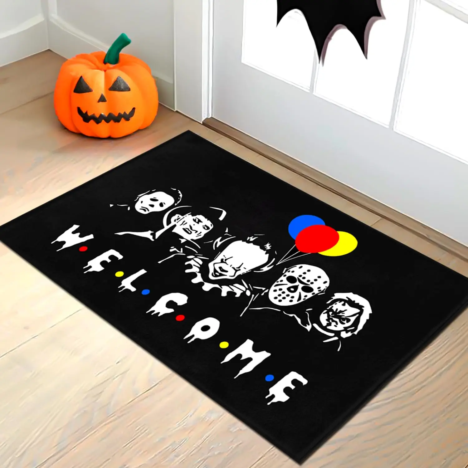 

VIKAMA Halloween Welcome Door Mat Horror Movie Washable Non-Slip Rubber Backed Floor Mat for Indoor Outdoor Entryway Home Decor