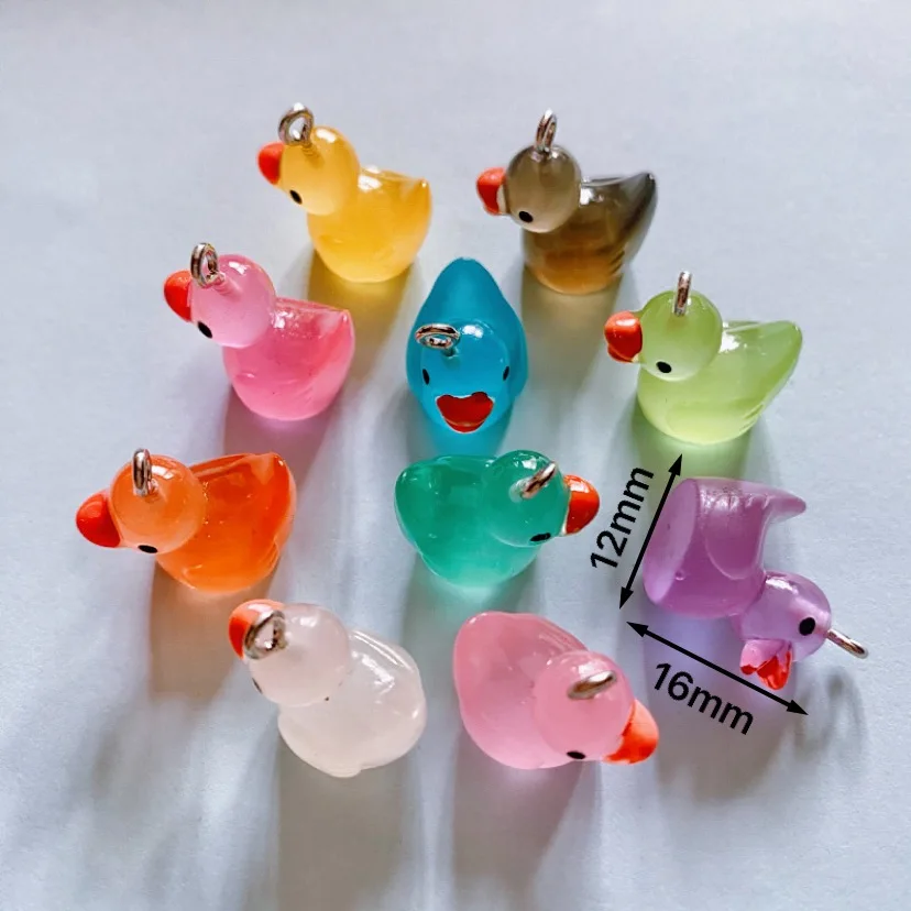 10pcs Kawaii Color Duck Luminous Animal Resin Charms Pendants DIY Jewelry Making Accessories Keychain Earrings