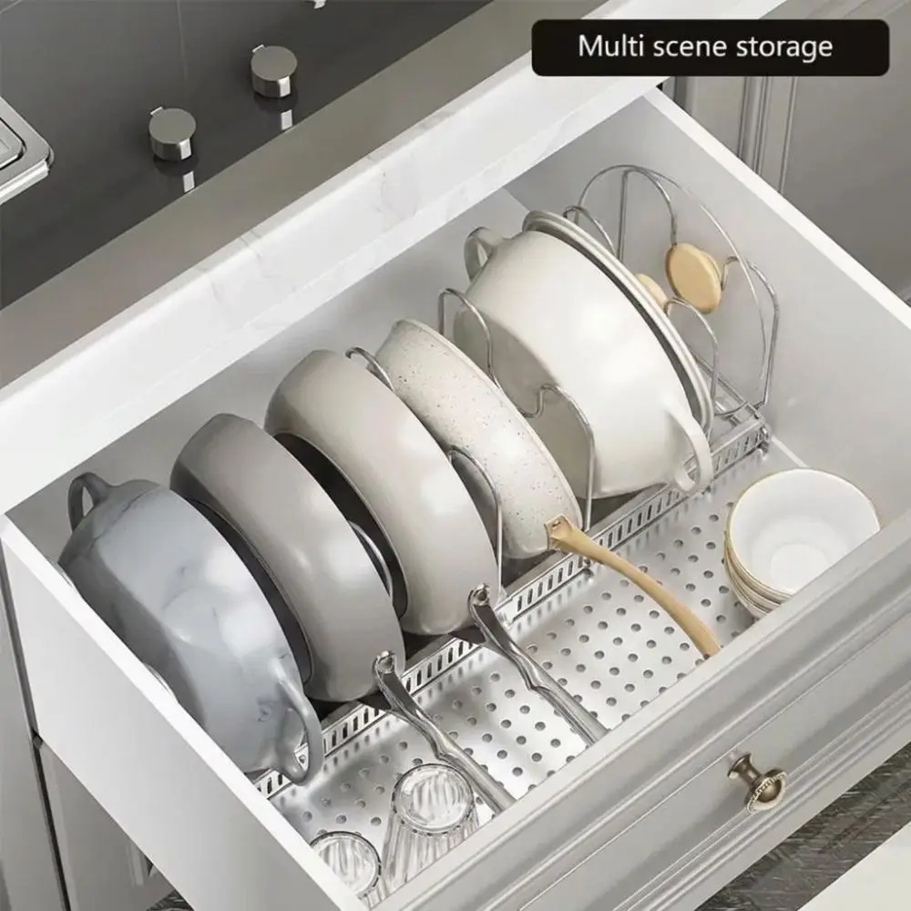 Sturdy Stainless Steel Pot Lid Storage Rack Smooth Polishing Multiple Separated Curved Brackets Cutting Board Holder