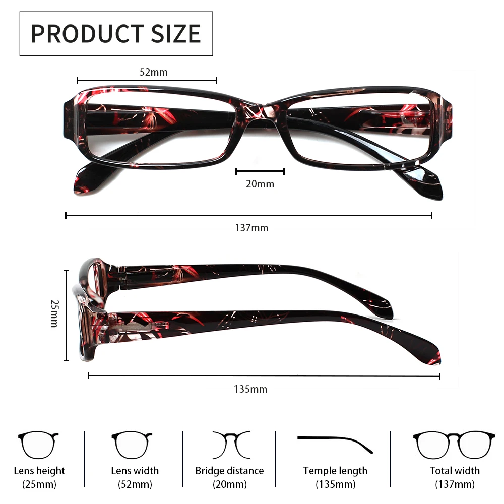 CLASAGA Anti Blue Lingt Reading Glasses Fashion Print Frame HD Lenses Comfortable Prescription Glasses Diopter+1.0+2.0+3.0+4.0