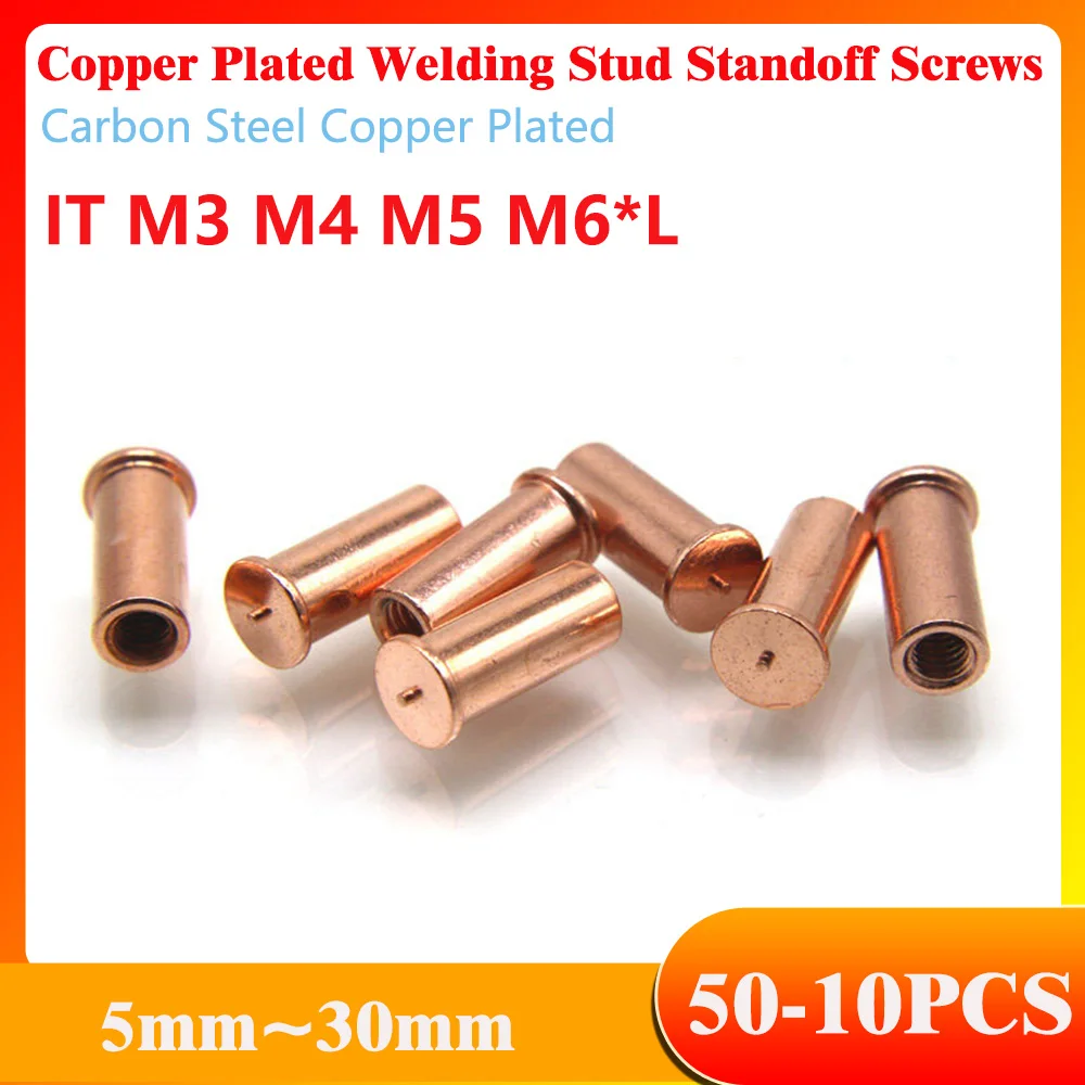 Copper Plated Welding Stud Standoff Screws Soldering Pin PCB LED SMT Thread Connector Copper Stud Welding Screw IT M3 M4 M5 M6*L