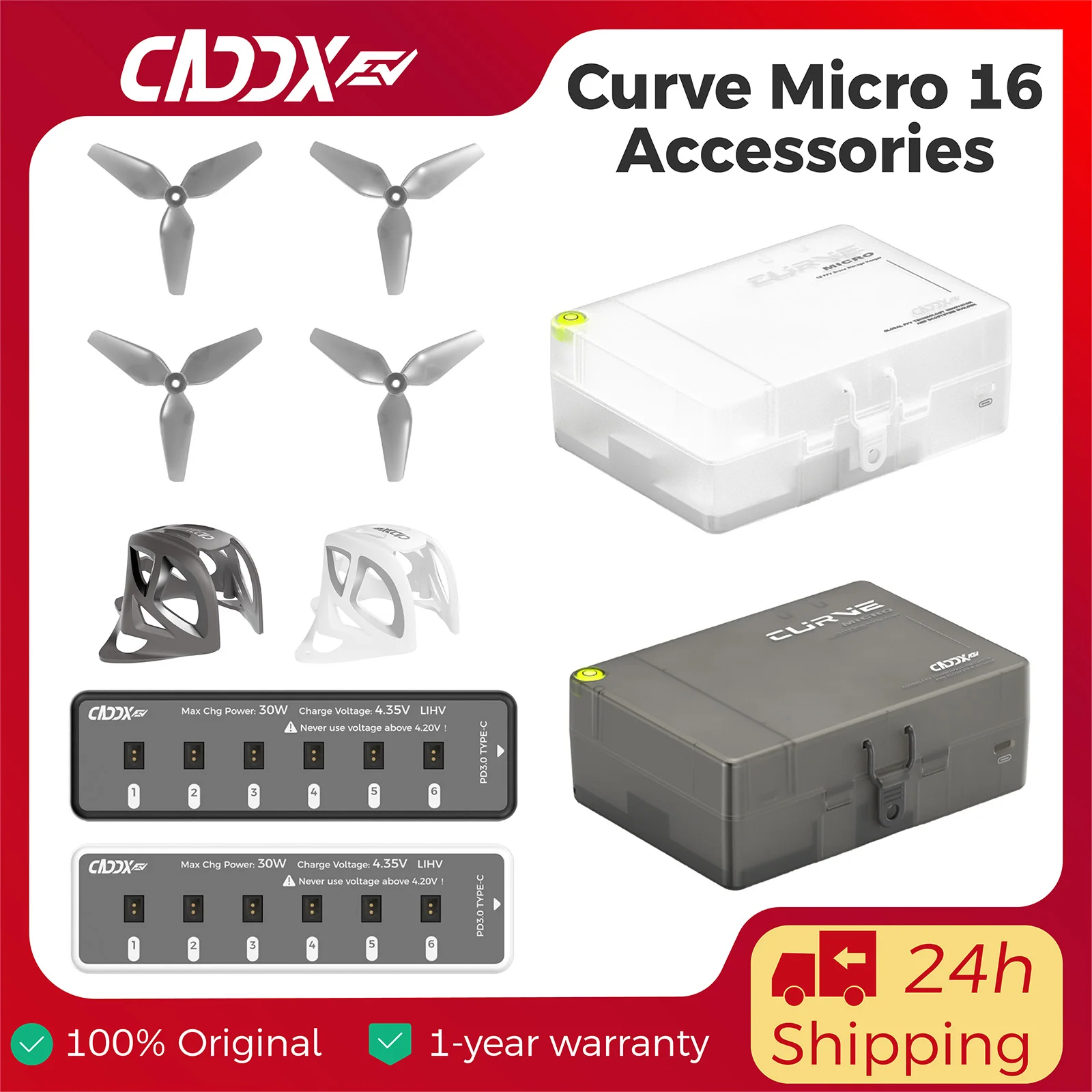 CADDXFPV Curve Micro 16 Accessories Mini Storage Case for Tiny Whoops 6-Channel A30 LiHV Battery Charger Replacement Frame