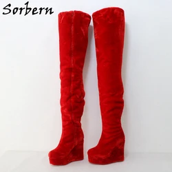 Sorber Red Fur 95cm cavallo stivali alla coscia per le donne zeppe Boot Unisex Fetish tacchi alti taglia personalizzata Eu33-48