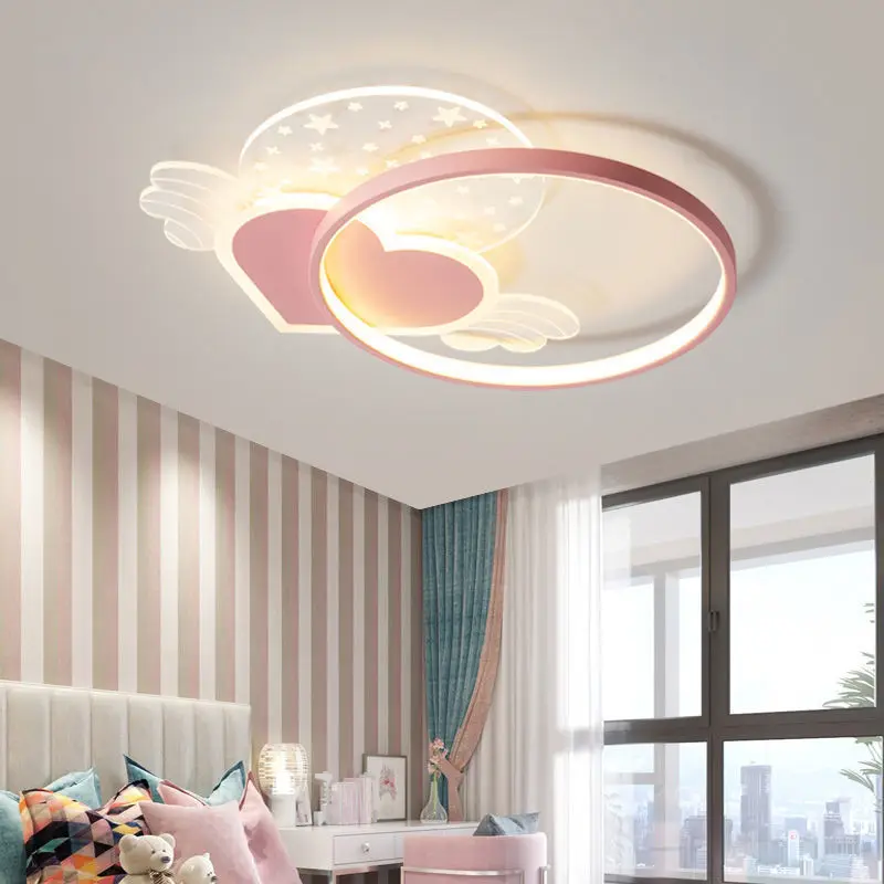 Warm Romantic Children\'s Room Ceiling Lamps LED Heart Shaped Lamp Pink Crown Light Princess Room Girl Boy Bedroom Ceiling Lights