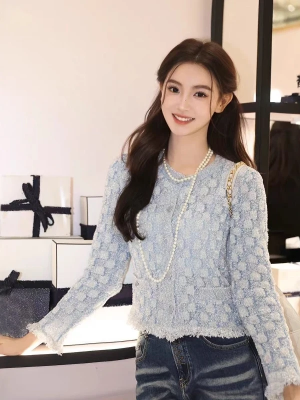 

Женская модная вязаная кофта South Oil High-End 26C Spring New Heavyweight Silver Shiny Fringe Jacket с круглым вырезом и одной пуговицей