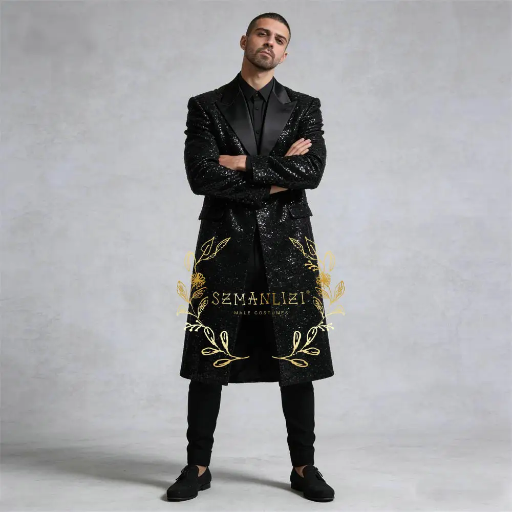 رجال الأعمال الدعاوى بورجوندي سباركلي الترتر بلغت ذروتها التلبيب السراويل الطويلة 2 قطعة مجموعات ملابس العريس البدلات الرسمية الزفاف مخصصة