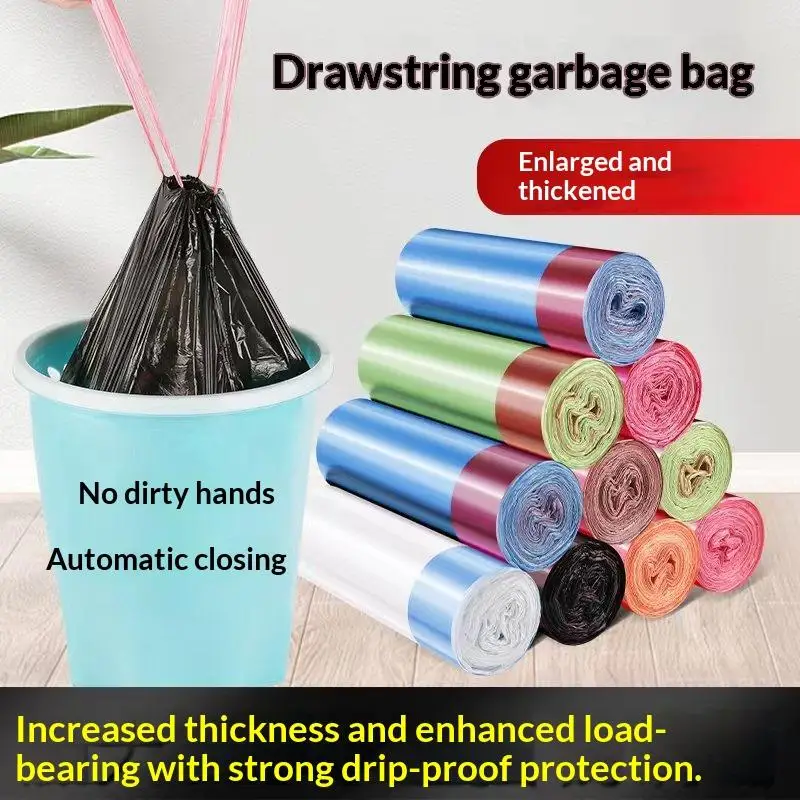 〔NN71〕5 Rolls Drawstring Garbage Storage Bag Durable Thickened For Toilet Kitchen Household Waste