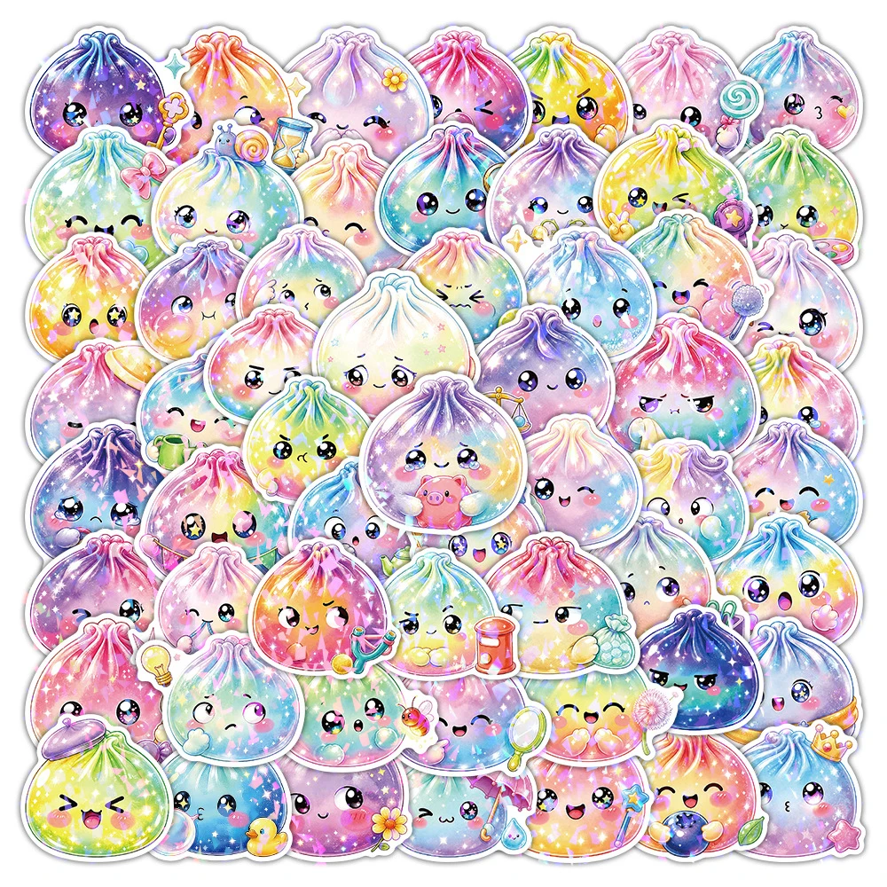 10/30/50/130pcs Laser Cute Colorful Steamed Bun Stickers Cartoon Baozi Dumpling Decals Fridge Luggage Phone Graffiti Sticker Toy