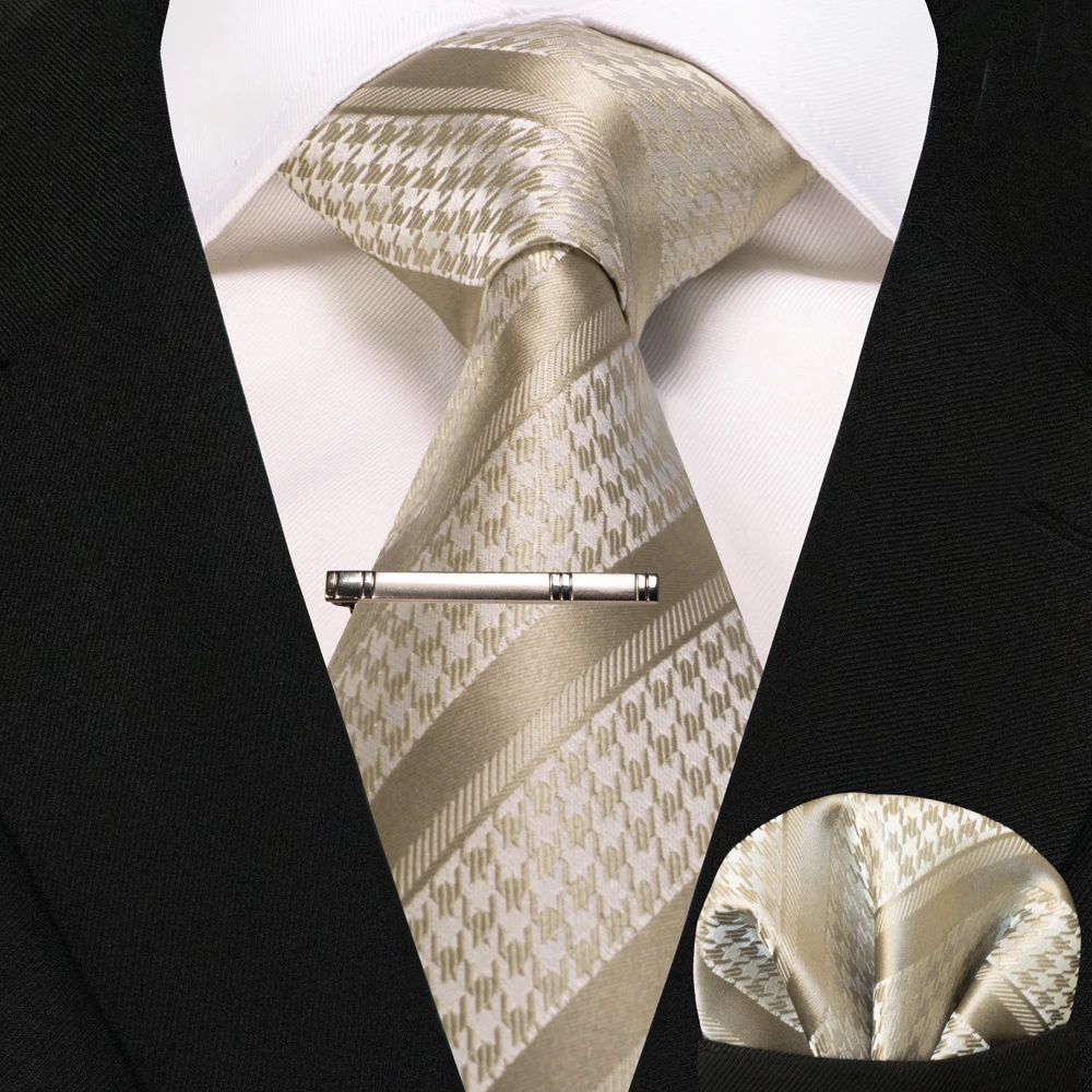 JEMYGINS Business-Krawatte für Herren, Seidenkrawatte in Marineblau, gestreifte Paisley-Krawatte, Einstecktuch, Krawattenklammern, Set für Hochzeit, Party, Geschenk – Detail 11