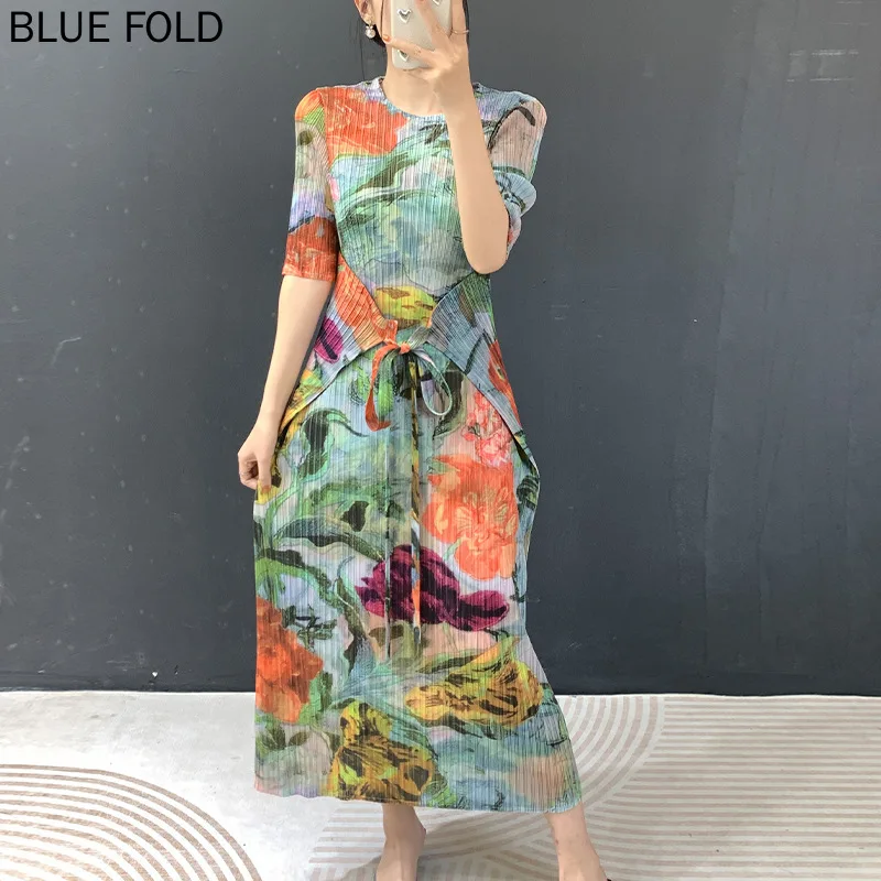 Vestido Maxi Plisado Miyake, Nueva Colección Verano 2026, Vestido Plisado Sofisticado y Elegante con Cintura Ajustable y Silueta Estilizada