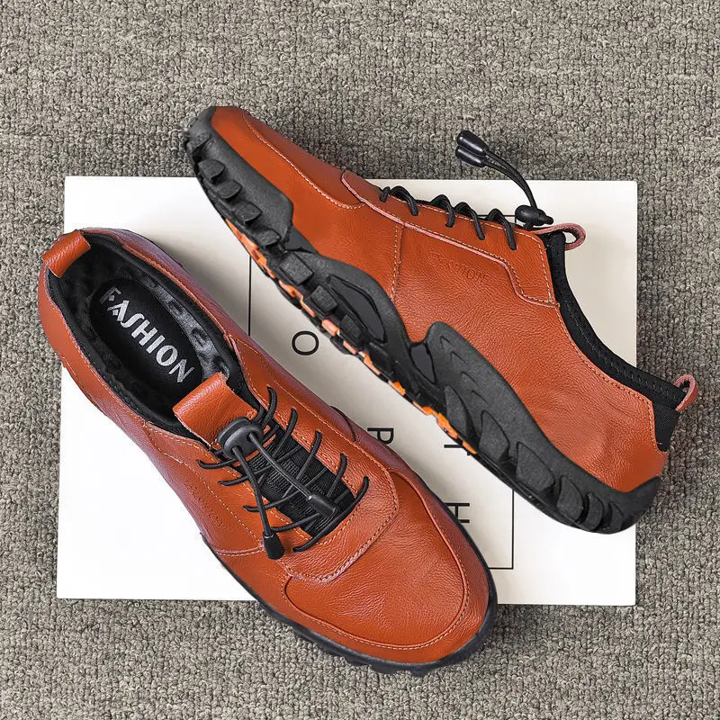 Men Loafers Flat Shoes PU Round Shape Keep Warm Waterproof and Non Slip Breathable Lace Casual Sports Sneakers