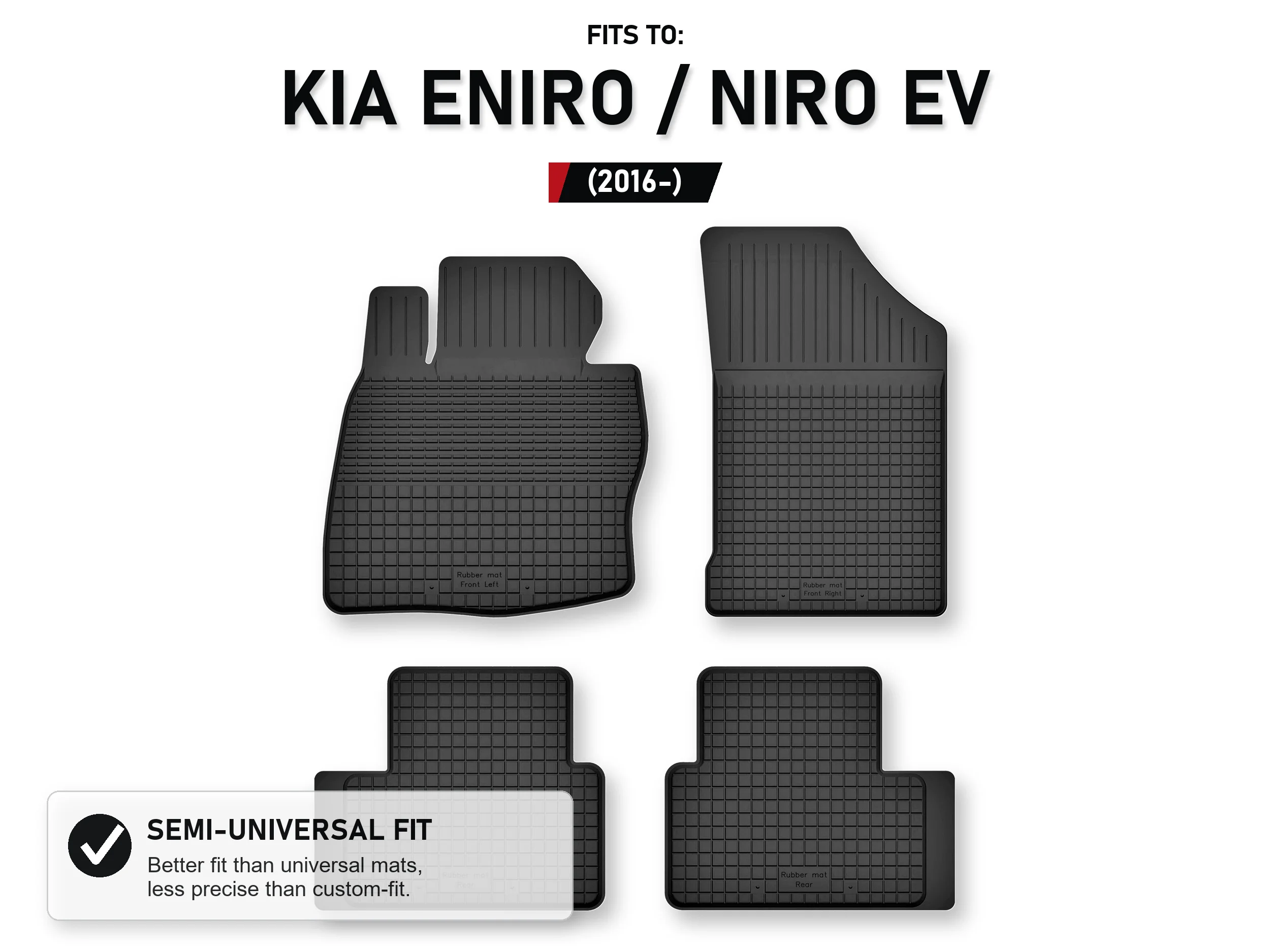 Rubberen matten, dienbladtype voor: Kia Eniro / Niro Ev 2016- Crossover 4 stuks