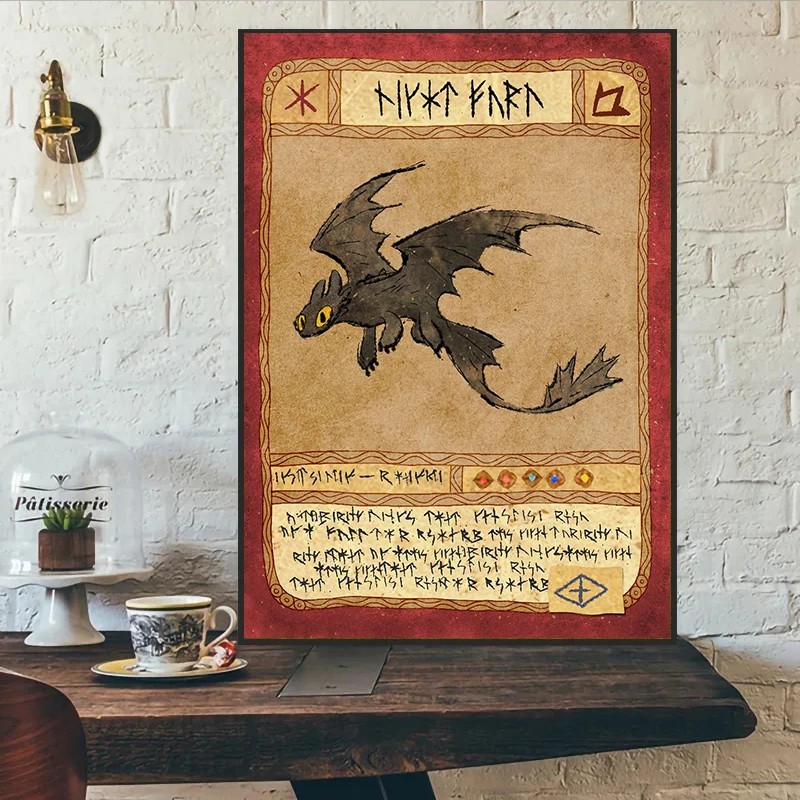 Vintage Dragon Cards Posters and Prints Toothless Stormfly Hookfang Meatlug Wall Art HD Pictures Canvas Painting Home Room Decor