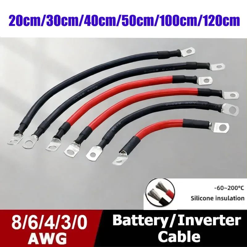 

Solar Battery Inverter Silicone Cables M6 M8 M10 Lug Terminal Black Red 8 6 4 3 0 AWG Electrica Wires for Auto Solar Electrician