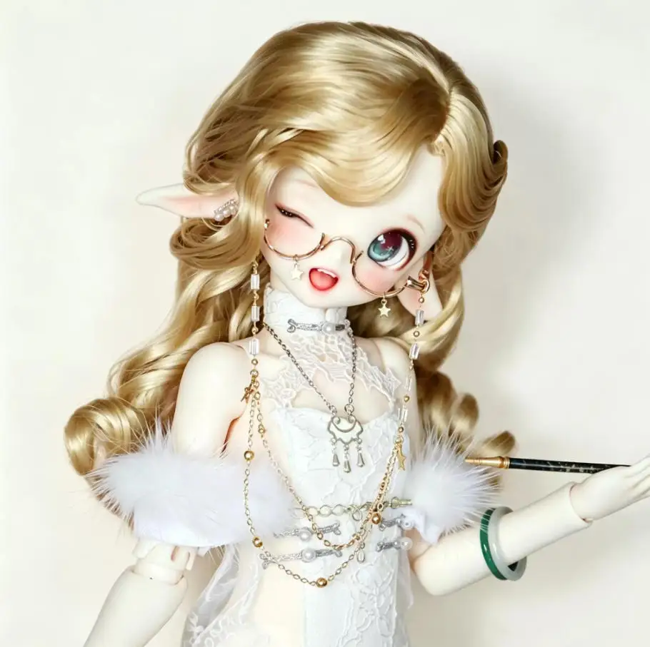 A007 Children Handmade Toy 1/6 1/4 1/3 MSD MDD Bjd Accessories Half Frame Glasses With Chain Gold Black Color 1Pcs