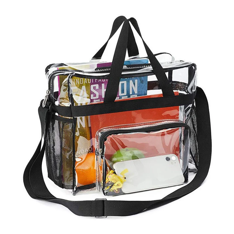  Large Capacity PVC Transparent Bag Portable Washing Bag Clear Tote Multi Pocket Handbag