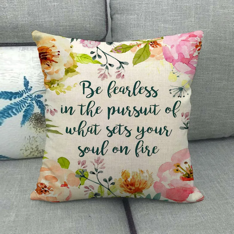 Flower Quotes Pillowcase Inspirational Quotes Cotton Linen Pillow Case for Girl Bedroom Sofa Bed Interior for Home Decor 40x40cm