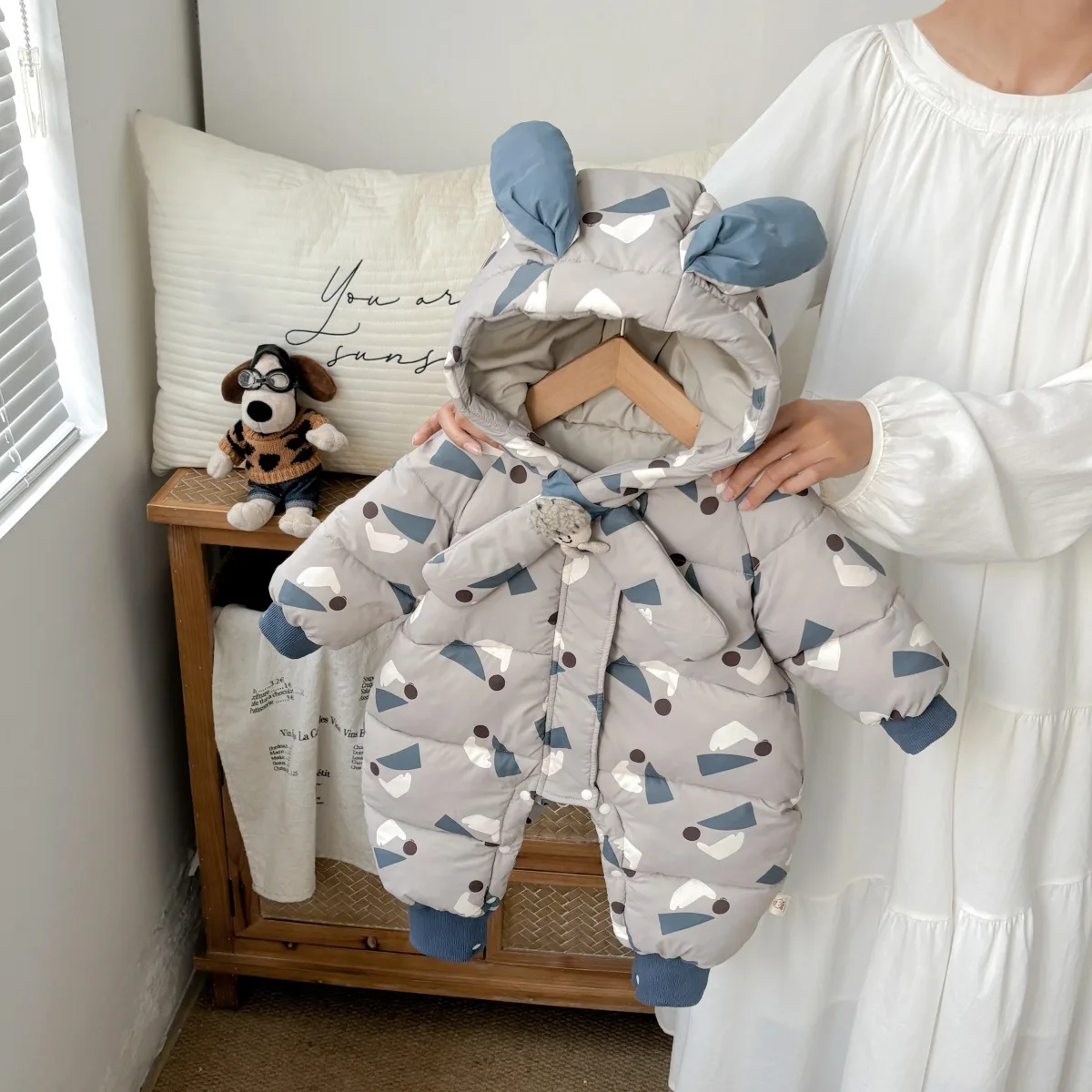 

Комбинезоны для маленьких девочек, новые зимние толстые теплые комбинезоны с капюшоном и кроликом для маленьких девочек, стеганые комбинезоны для новорожденных девочек, комбинезоны