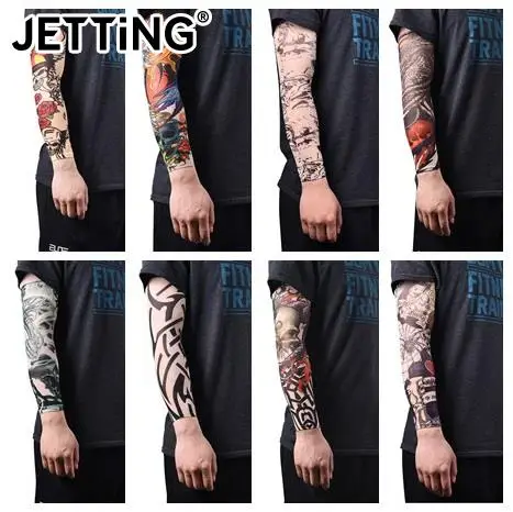 

Elastic Tattoo Sleeves Nylon Arm Warmer Stockings Temporary Tattoo Sleeves Sport Skins Sun Protective Men Seamless Fake Tattoo