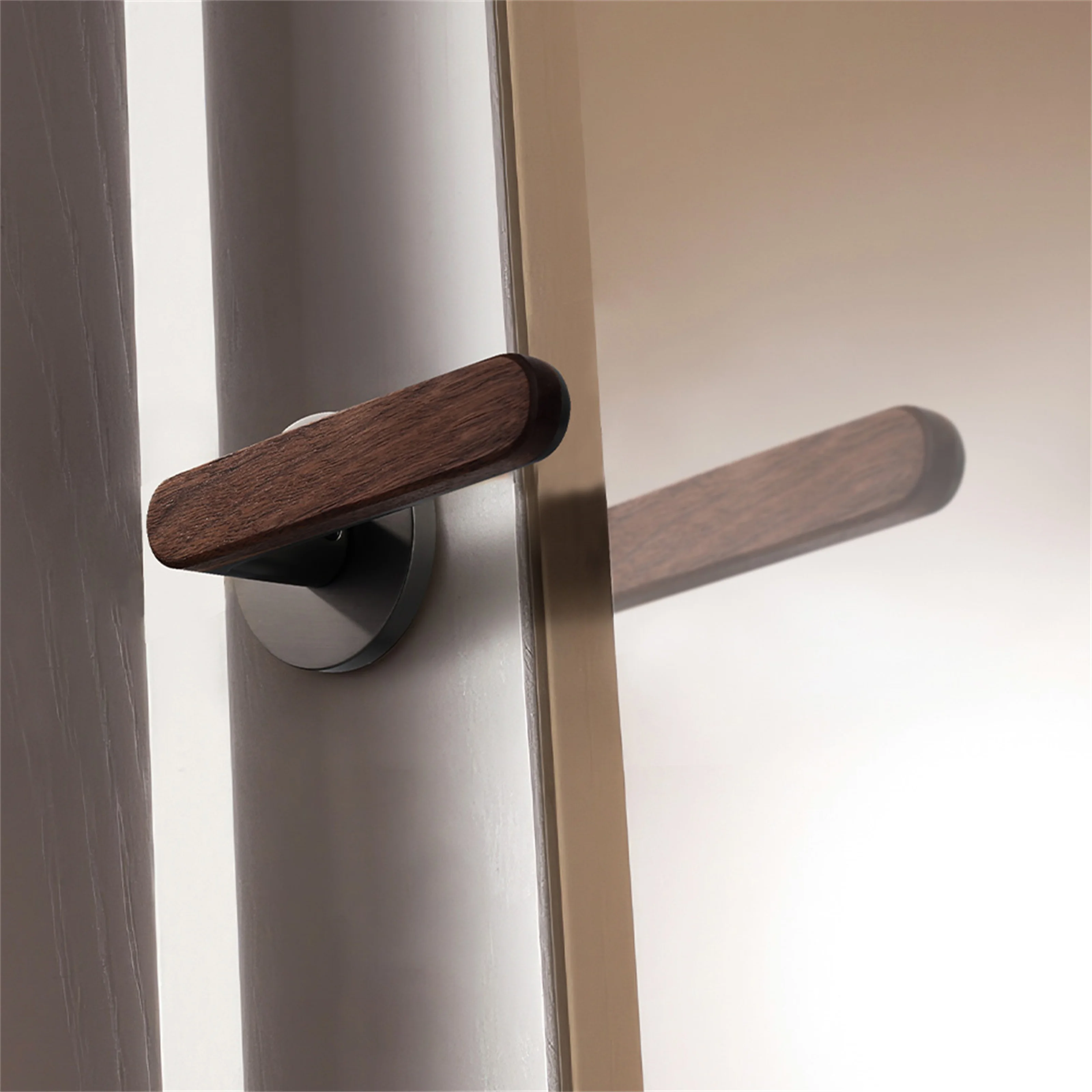 Viladepot Privacy Door Handle Walnut Wood Handle Lever Matt Brushed Black Nickel Bedroom Bathroom Passage Door Lock Keyless