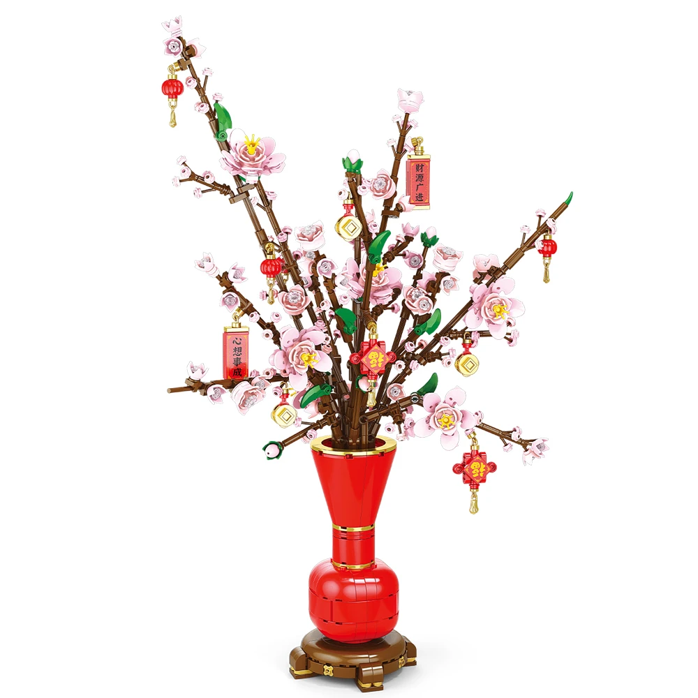 City Creativity Flower Bouquet Plum Blossom Bonsai Potted Plant Building Blocks Model Home Decoration Toy For Kids Gift﻿ view 4