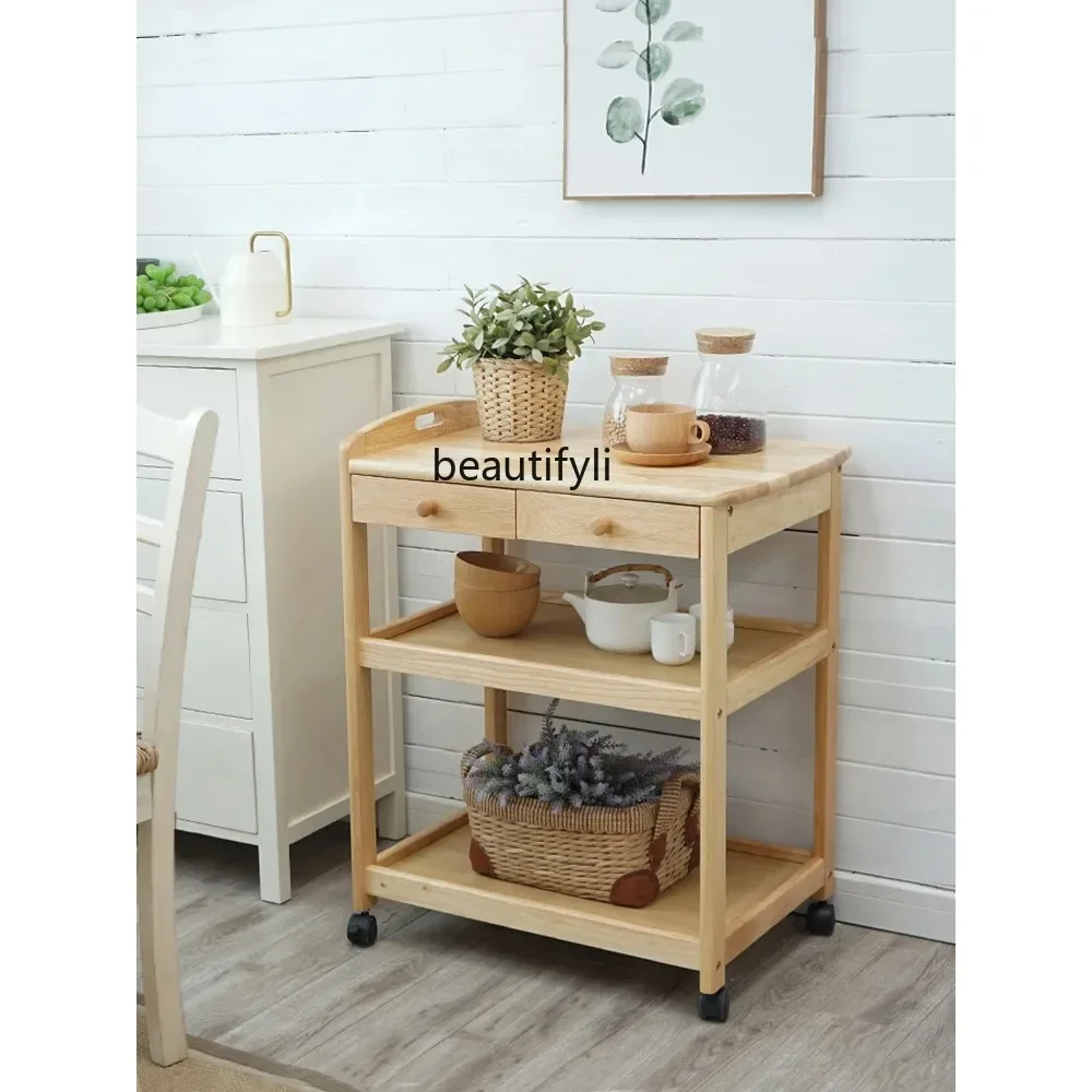 

ld 30Solid Wood Mobile Catering Cart Household Trolley Food Delivery Van Kitchen Shelf Tea Weagon