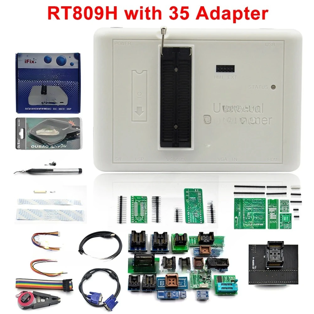 Original RT809H EMMC-Nand FLASH programador Universal extremadamente rápido Cable Edid con Cables + adaptadores BGA48 38 adaptadores completos