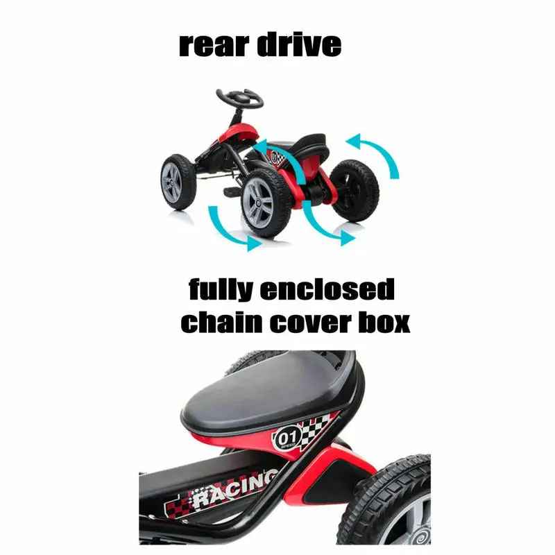 1-3 Ages Kids Pedal Go Kart, 4 Wheel Ride On Car With Foot Brake, Bicycle Rotation System