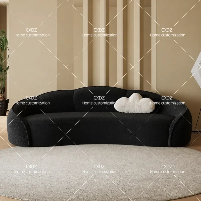 Retro Curved Black Sofa for Small Apartment Living Room Hotel Reception Negotiation Area Clothing Store Beauty Salon Rest