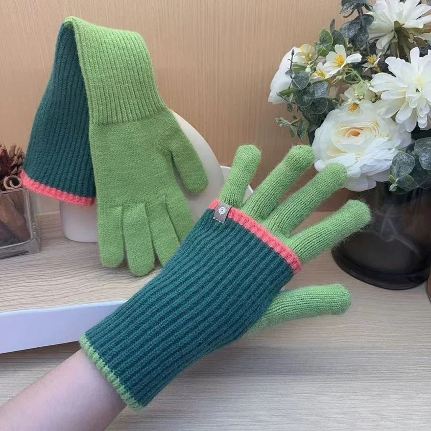 Winter Couple Color Block Gloves Ouedoor Touch Screen Men\'s Women\'s Matching Knit Gloves Korean Style Long Warm Student Mittenss