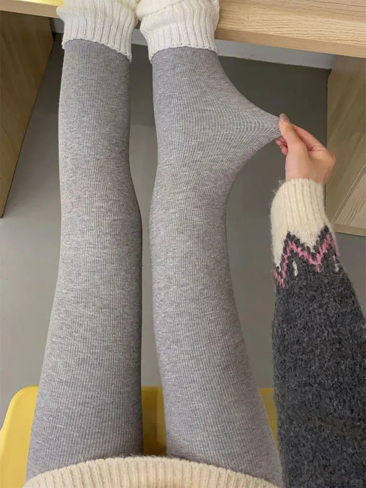 Legginsy damskie ocieplane, jesienno-zimowe, ciepłe spodnie, do noszenia na zewnątrz, prążkowane, obcisłe spodnie, warstwa bazowa.