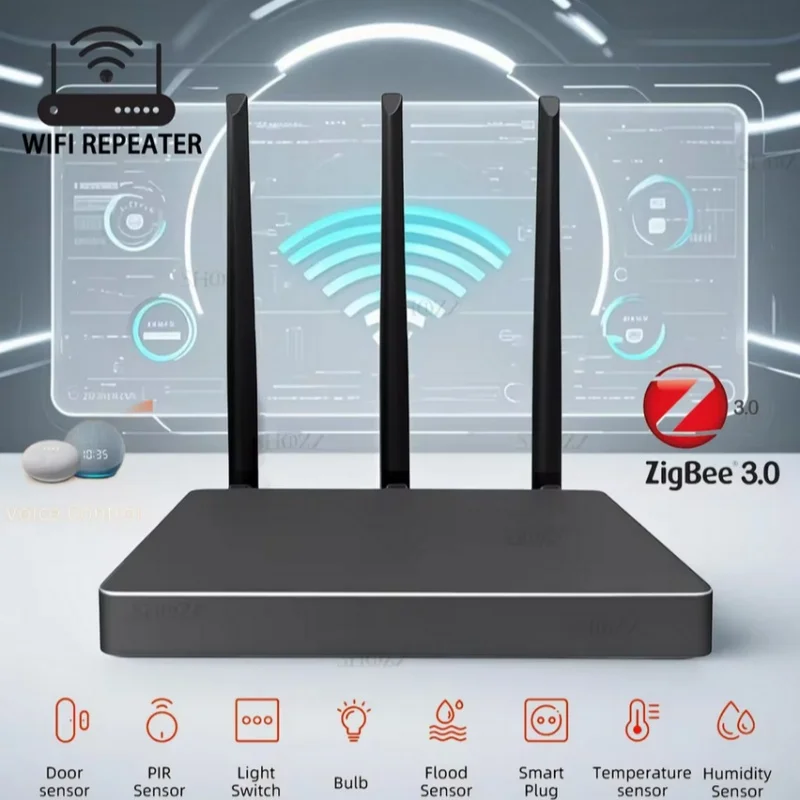 

Tuya Zigbee 3.0 Hub Двойной шлюз и повторитель Wi-Fi с усиленным сильным мостом сигнала Проводной сетчатый концентратор работает с Alexa Google
