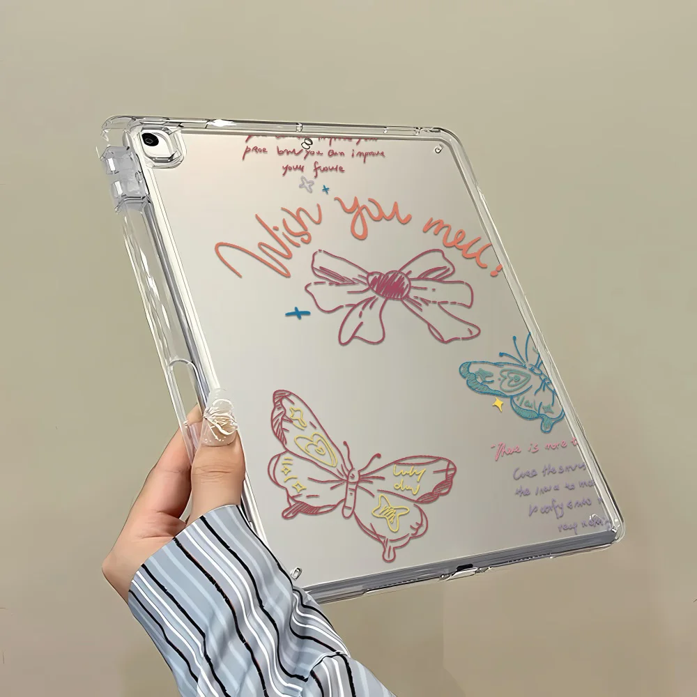 Pencil Holder Doodle Butterfly Envelope Y-Fold Edge High Clarity Tablet Case for Apple iPad Pro 11 2021/2022 mini 6 8.3 inches