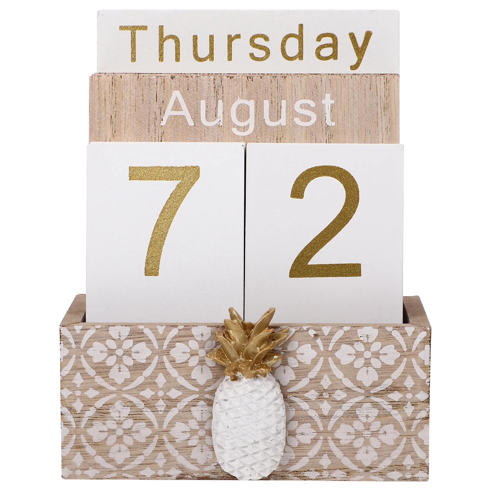 1 set calendario artigianale in legno di ananas ornamento decorazione da tavolo per casa ufficio ristorante calendario in legno per il tempo libero da tavolo