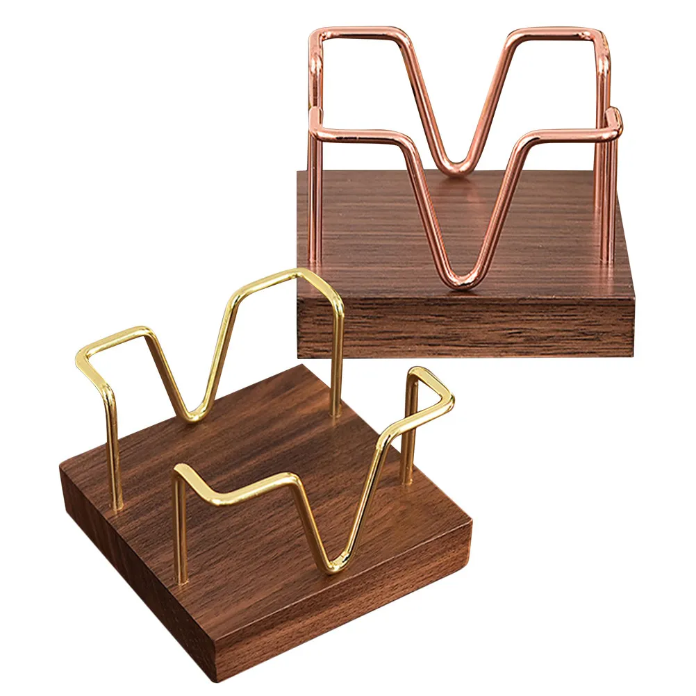 2Pcs Wooden Desktop Note Holder with Elegant Hollow Design for Memo Papers Notepad Storage Organizer Office