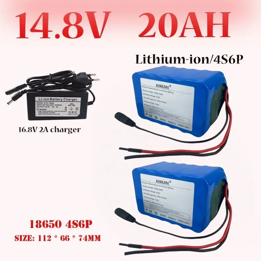 18650 4S6P 14.8V 20Ah/20000mAh Li-Ion Battery Pack Built-in BMS For Night Fishing Lamp Heater Miner's Amplifier Battery Replacem