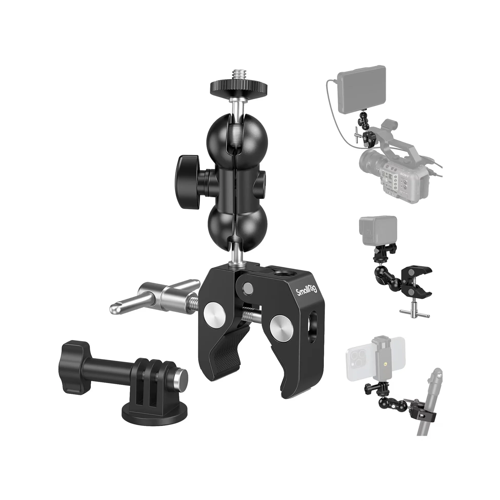 

SMALLRIG Camera Mount Clamp Kit, Ball Head Magic Arm With Clamp, Super Clamp With Non-Slip Threads, for Gopro, Webcam, Camera